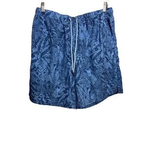 Peter Millar Atlantic Blue Tropical Leaf Print Swim Trunks Large